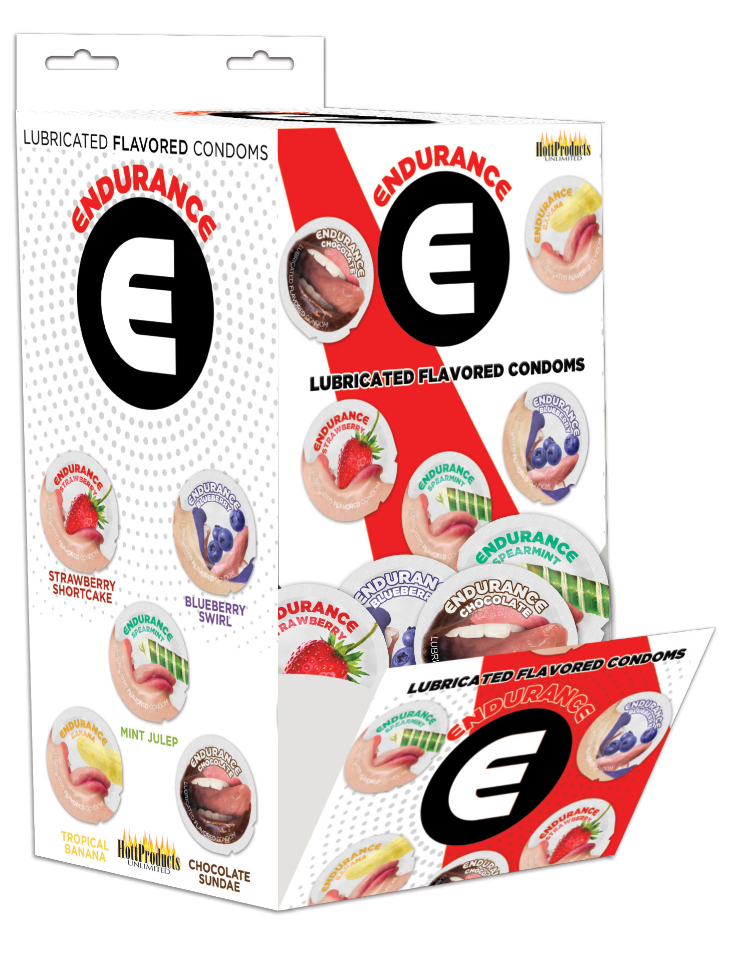 Hott Products - Endurance Condoms - 144 Count Wall Mount Display - Assorted Flavors - Condoms