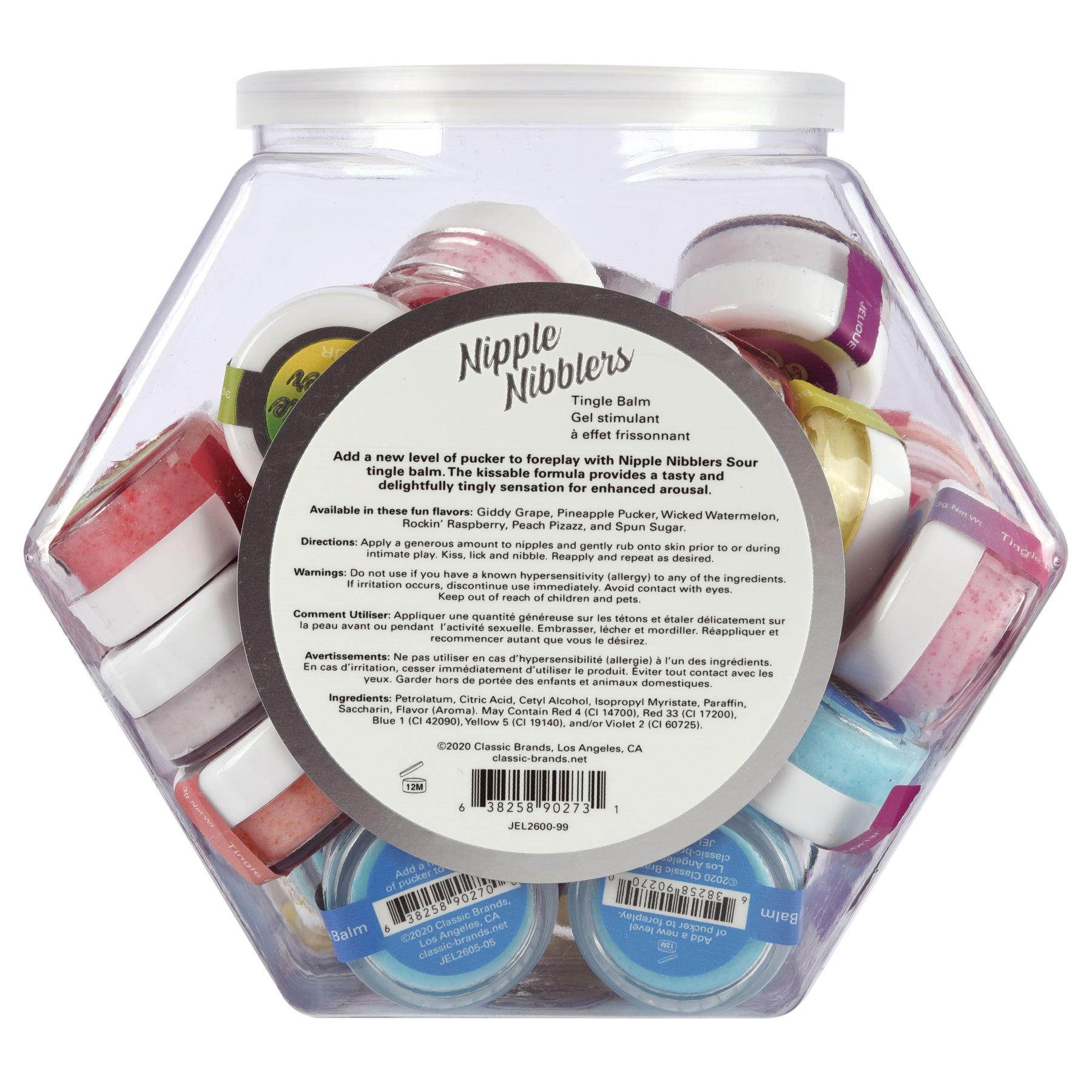 Jelique Products - Nipple Nibbler Sour Tingle Balm Assorted - 36 Pc. Bowl - 3g Jar - Displays-Bowls & Wall Displays