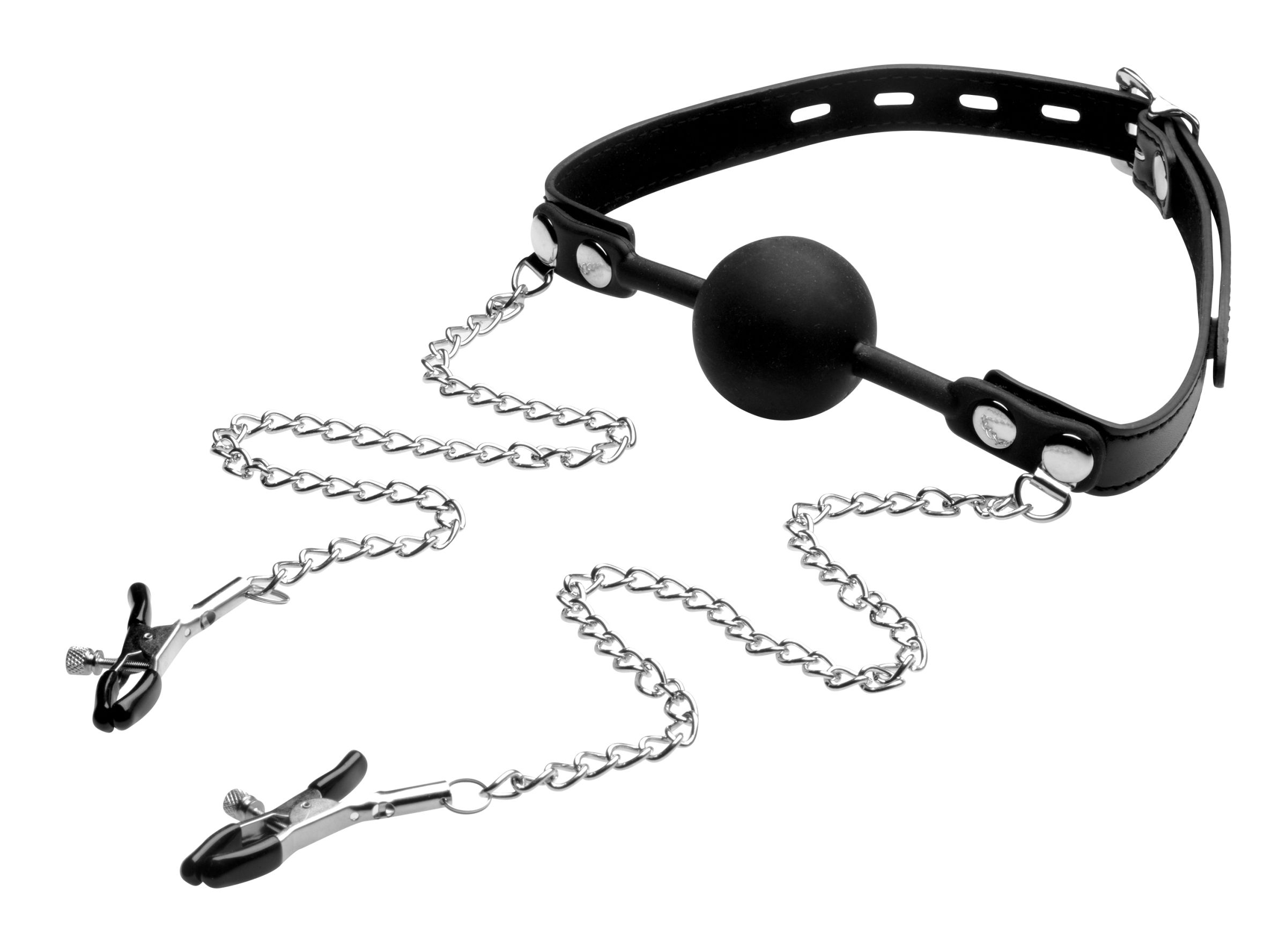 XR Brands - Silicone Ball Gag W/nipple Clamps - Bondage & Fetish Toys