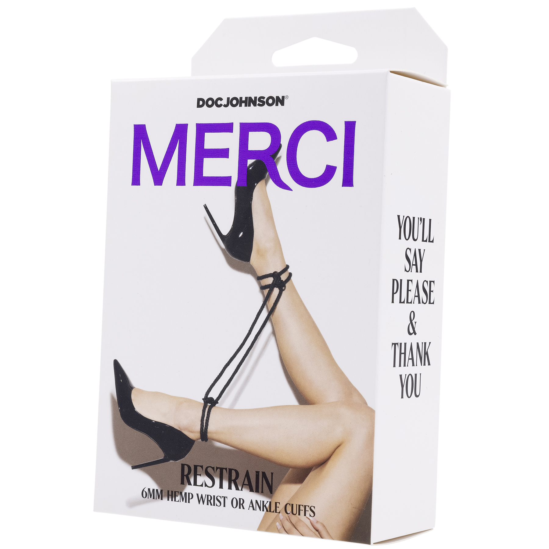 Doc Johnson - Merci Restrain 6mm Hemp Wrist or Ankle Cuffs Black - Bondage & Fetish Toys - Hemp