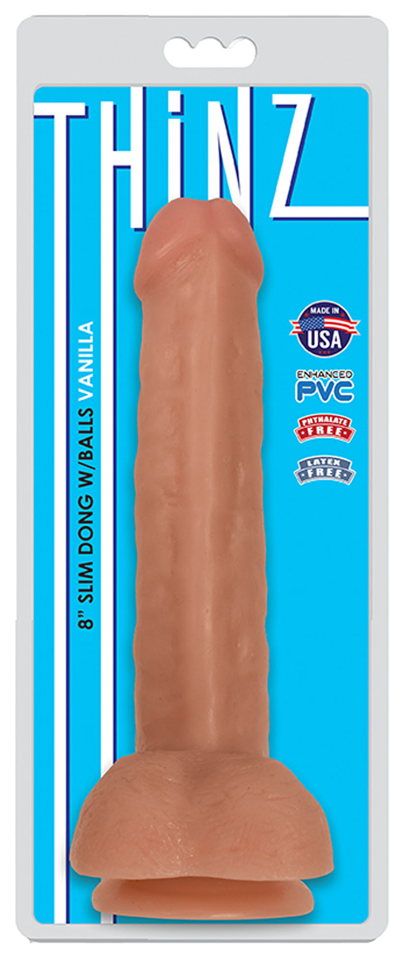 Curve Novelties - Curve Toys Thinz 8 in. Slim Dildo with Balls & Suction Cup Beige - Dildos - PVC