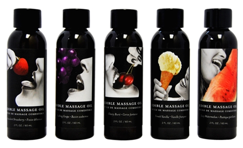 Earthly Body - Edible Massage Oil - 25 Count Display - 2 Fl. Oz. Bottles - Assorted Flavors - Bath & Body