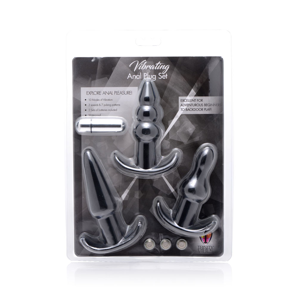 XR Brands - 4 Piece Vibrating Anal Plug Set - Black - Anal Toys & Stimulators