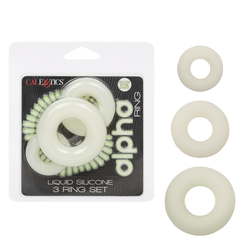 CalExotics - Alpha Glow-in-the-Dark Liquid Silicone 3 Ring Set - White - Cockrings