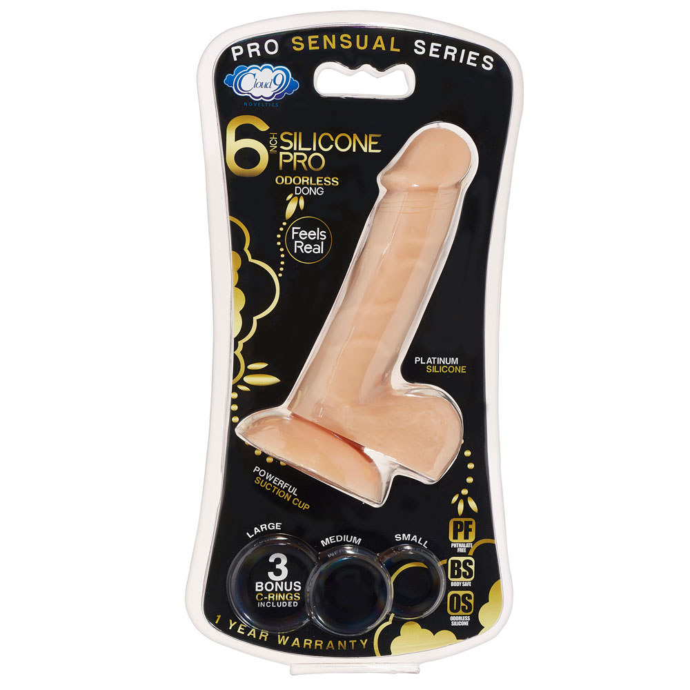 Cloud 9 Novelties - Pro Sensual Premium Silicone 6 Inch Dong With 3 Cockrings - Flesh - Dildos