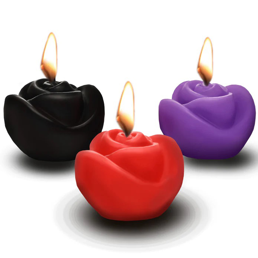 XR Brands - Fire Garden 3pc Rose Candle Set - Black, Purple, Red - Bath & Body