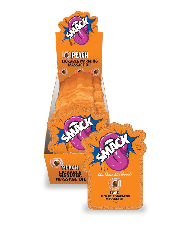 Little Genie - Smack Lickable Massage Oil, 3ml Pouch Display 36pc -Peach - Displays-Bowls & Wall Displays