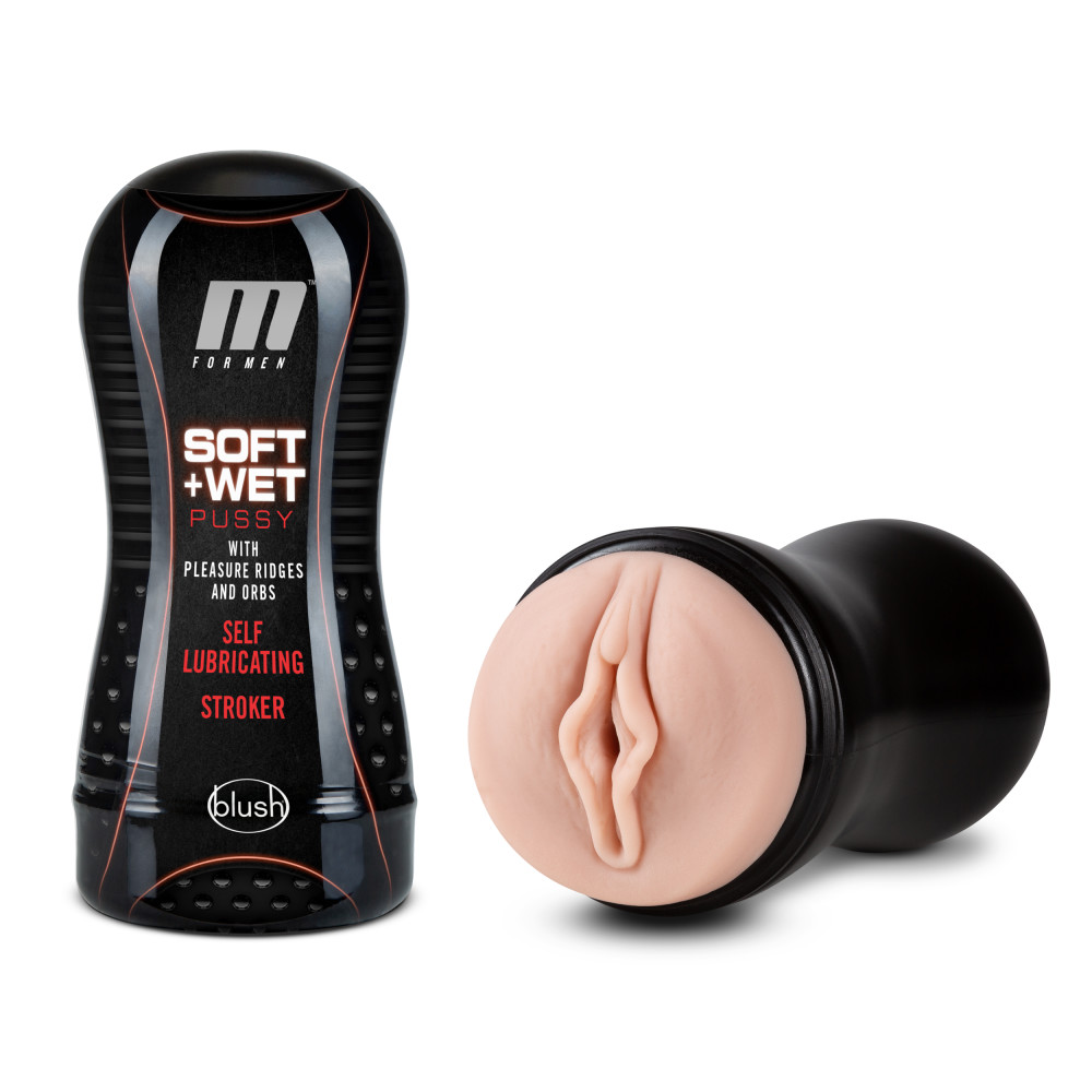 Blush - M for Men - Soft and Wet - Pussy With Pleasure Ridges and Orbs - Self Lubricating Stroker Cup - Vanilla - Masturbation Aids for Males