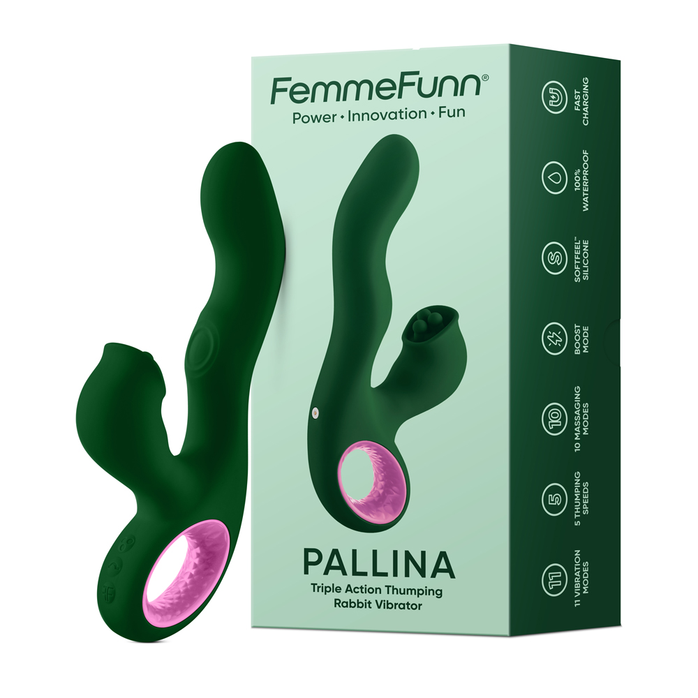 FemmeFunn - FemmeFunn Pallina Triple Action Thumping Rabbit Vibrator Dark Green - Vibrators - Silicone