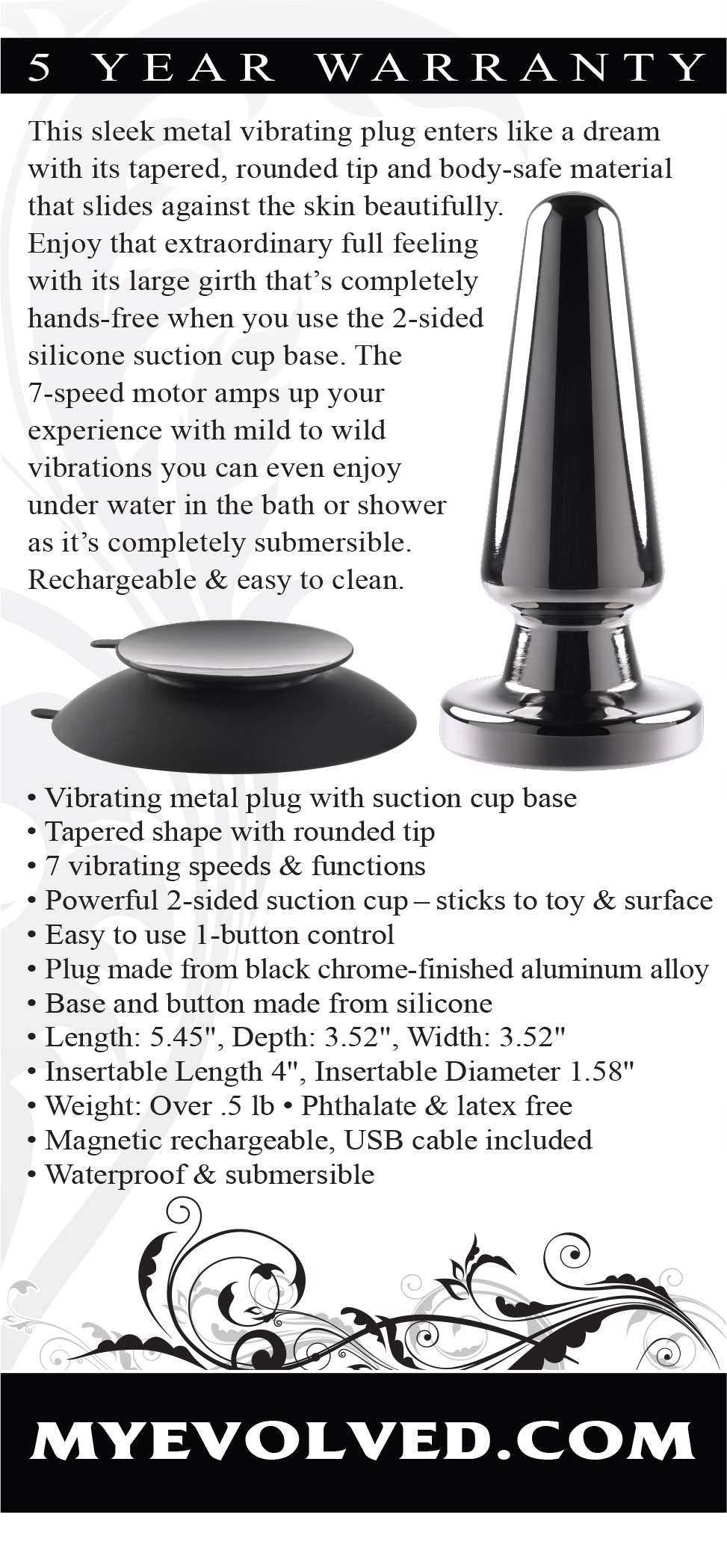 Evolved Novelties - Advanced Metal Plug - Black Chrome - Anal Toys & Stimulators