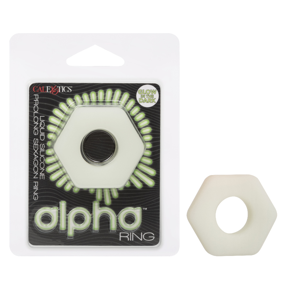 CalExotics - Alpha Glow-in-the-Dark Liquid Silicone Prolong Sexagon Ring - White - Cockrings