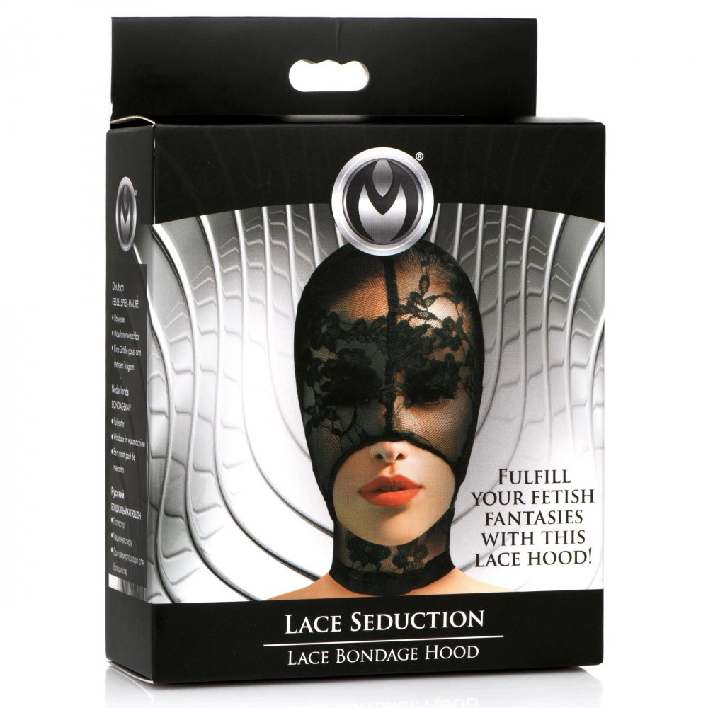 XR Brands - Lace Seduction Lace Bondage Hood - Black - Bondage & Fetish Toys