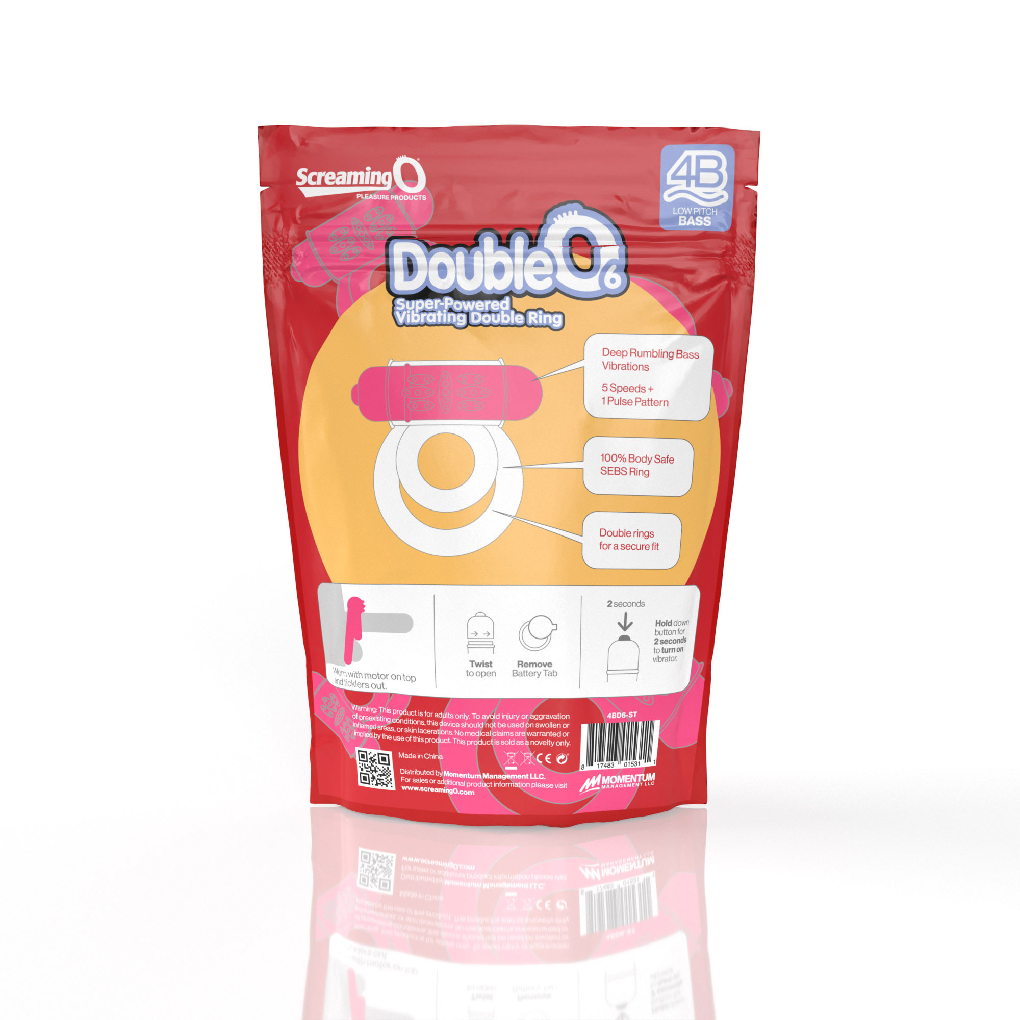 Screaming O - Screaming O 4B DoubleO 6 Vibrating Double Cockring Strawberry - Vibrators - TPE/TPR/Elastomers