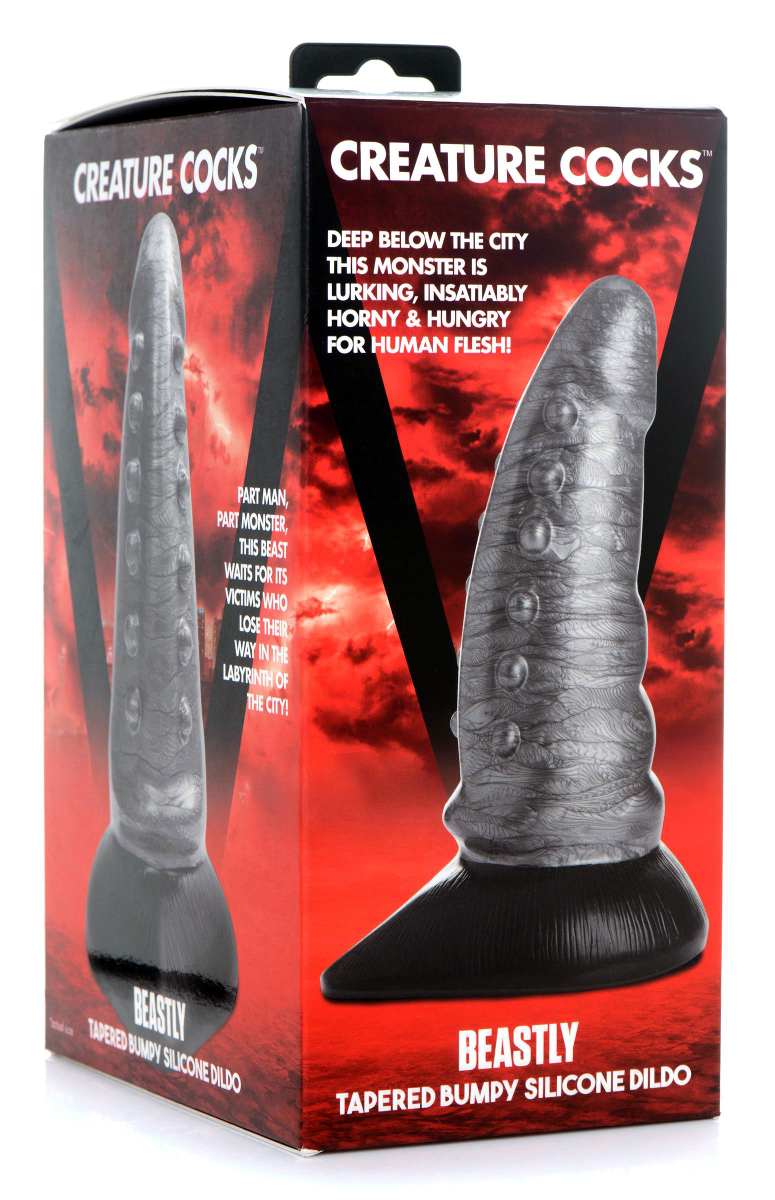 XR Brands - Beastly Tapered Bumpy Silicone Dildo - Silver - Dildos