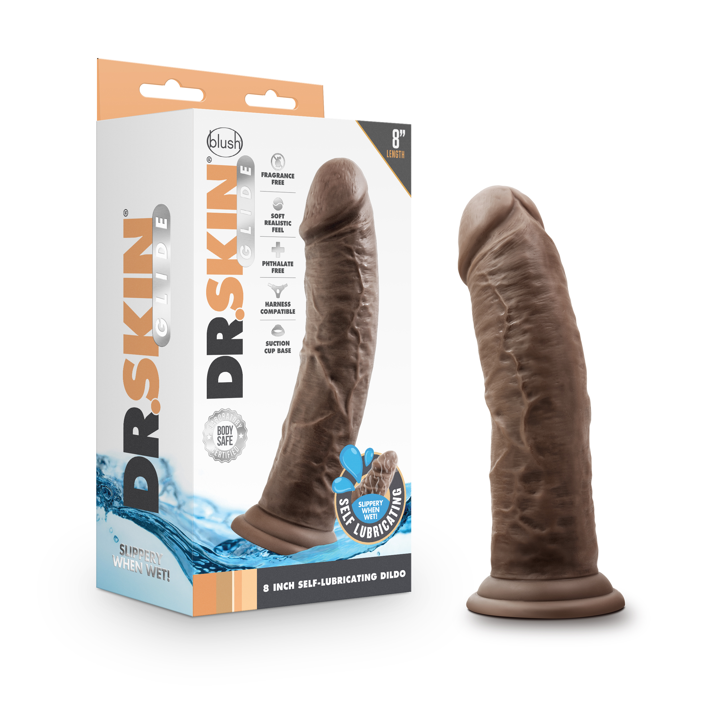 Blush - Dr. Skin Glide Realistic 8 in. Self-Lubricating Dildo Brown - Dildos - TPE/TPR/Elastomers