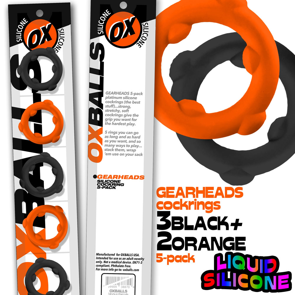 Oxballs - Oxballs Gearheads 5-Pack Spinner Rings Orange/Black - Cockrings