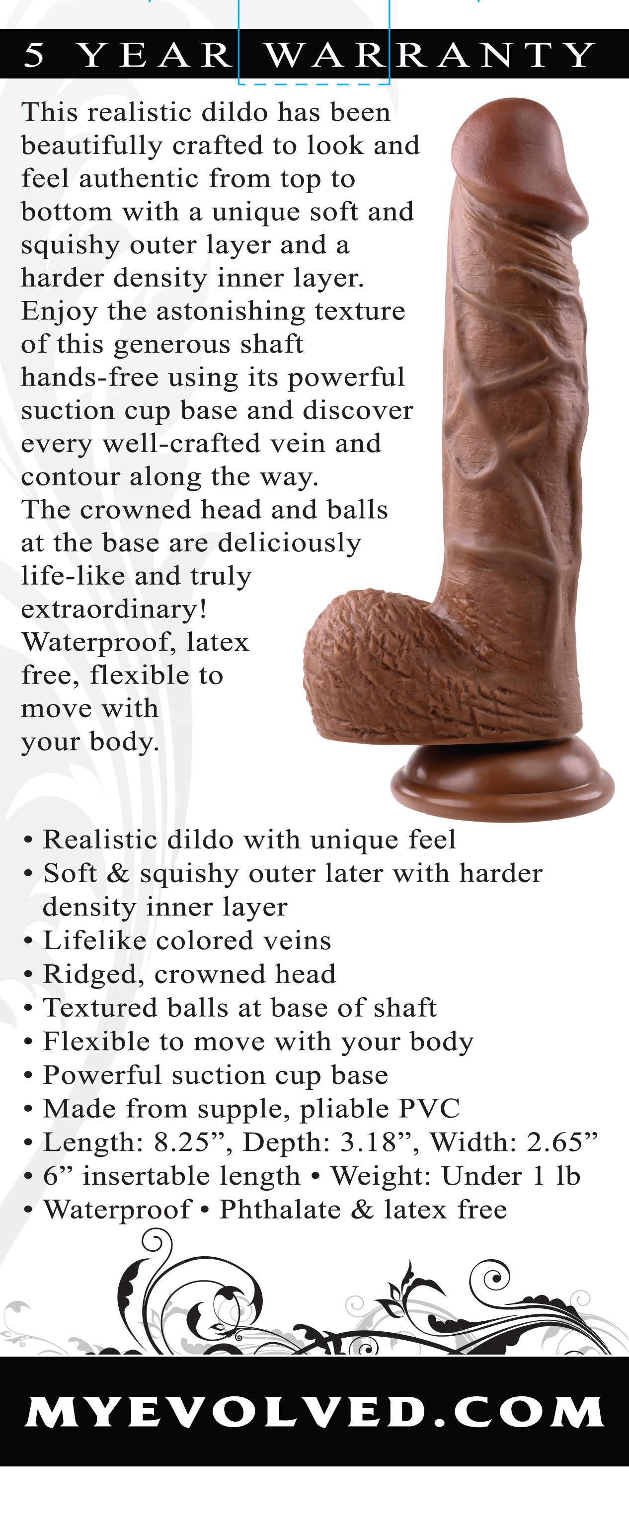 Evolved Evolved Realistic 8 in. Dildo With Balls Brown