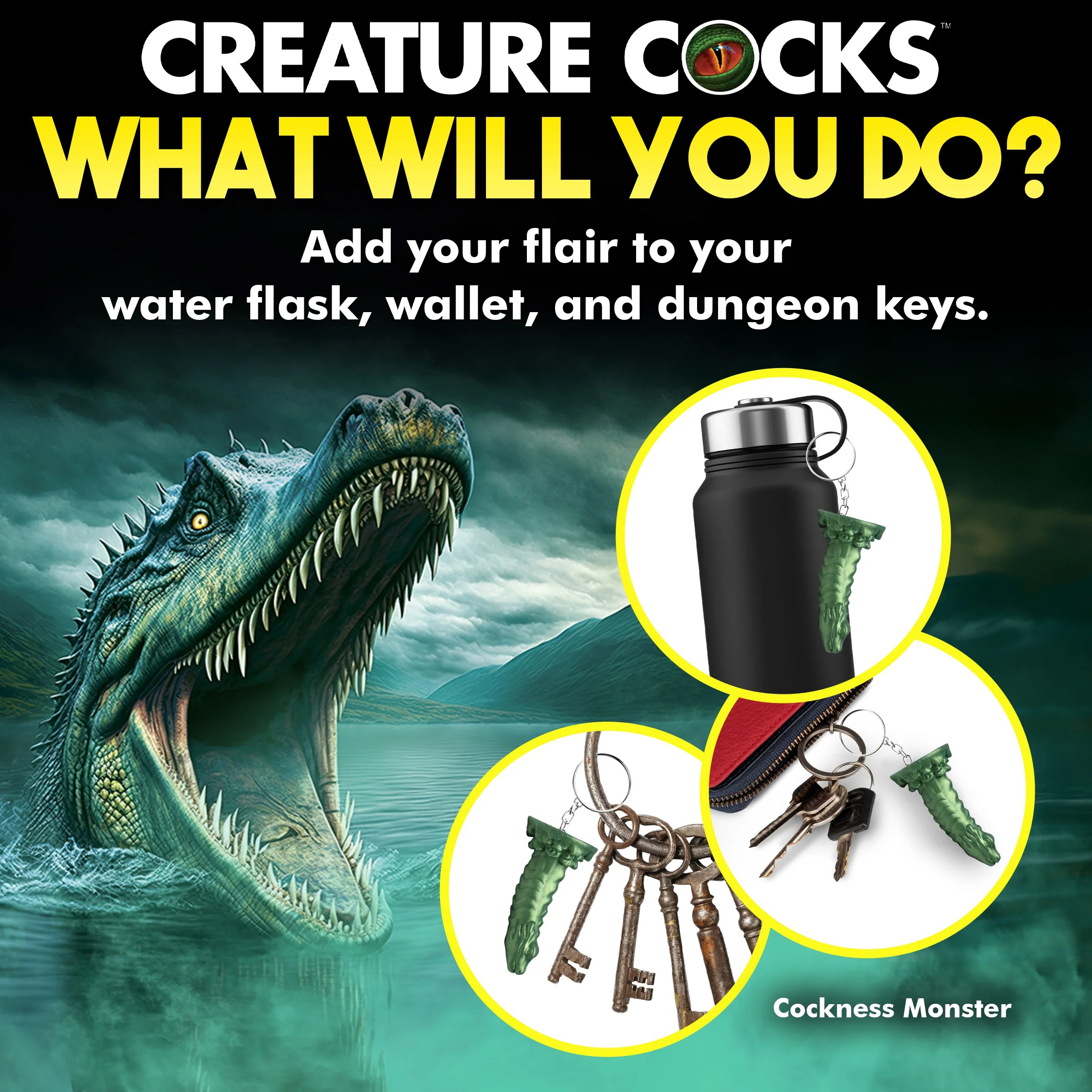 XR Brands - Creature Cocks Cockness Monster Silicone Keychain - Novelties & Games - Silicone