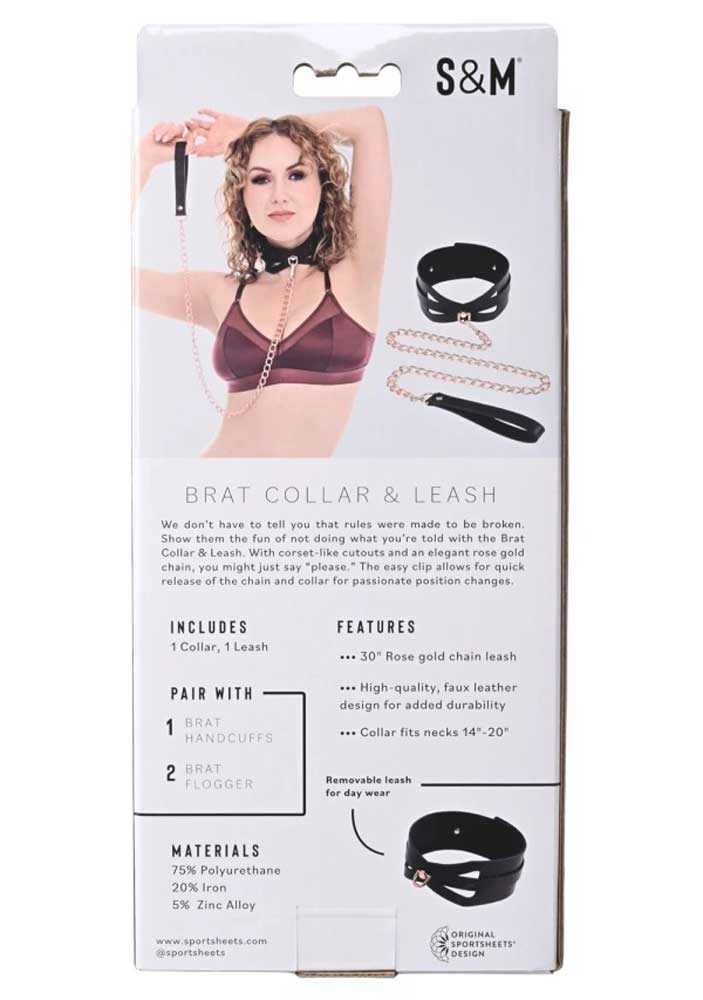 Sportsheets - Brat Collar and Leash - Black / Rose Gold - Bondage & Fetish Toys