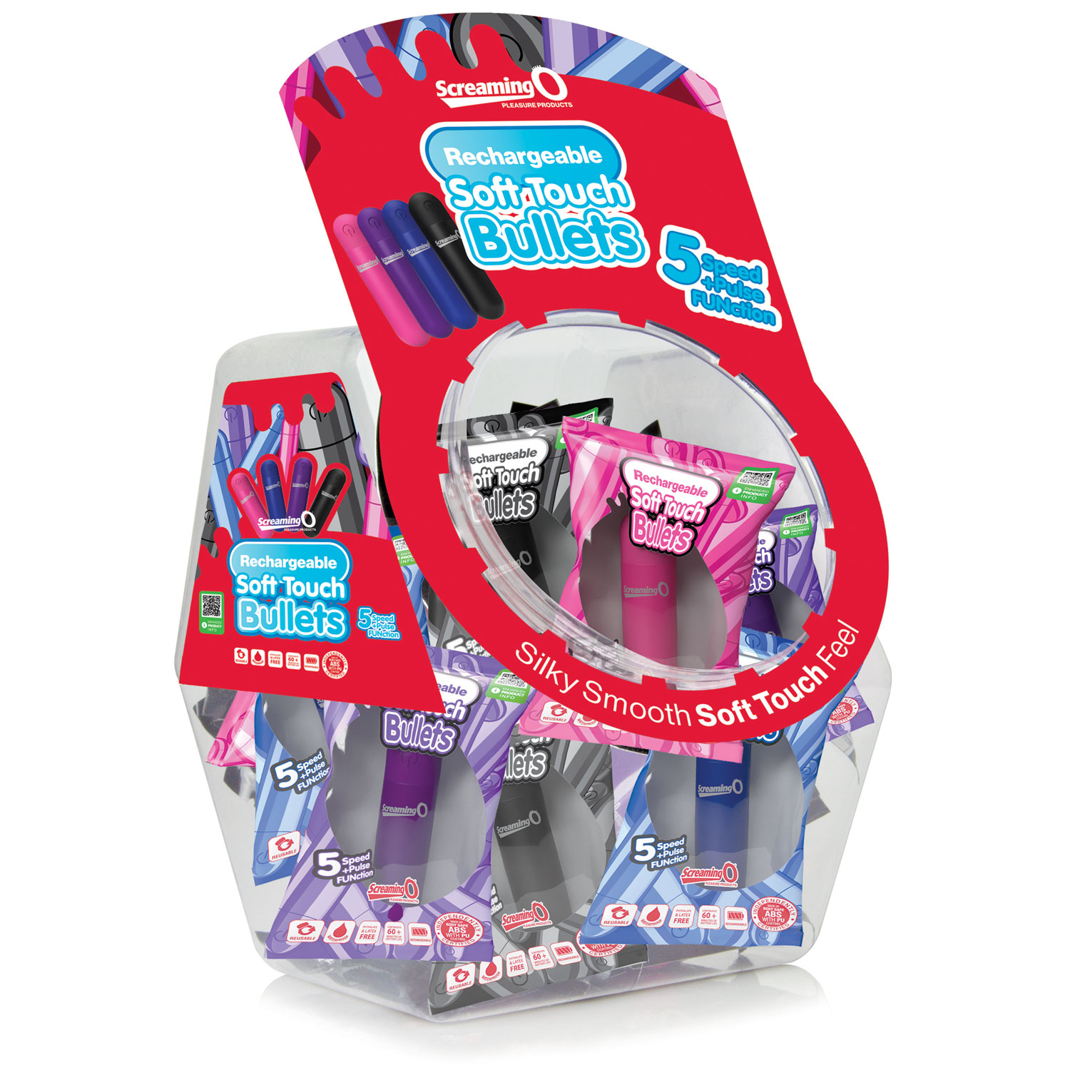Screaming O - Screaming O Soft Touch Rechargeable Bullets - 24 Count Candy Bowl Display - Clit Stimulators