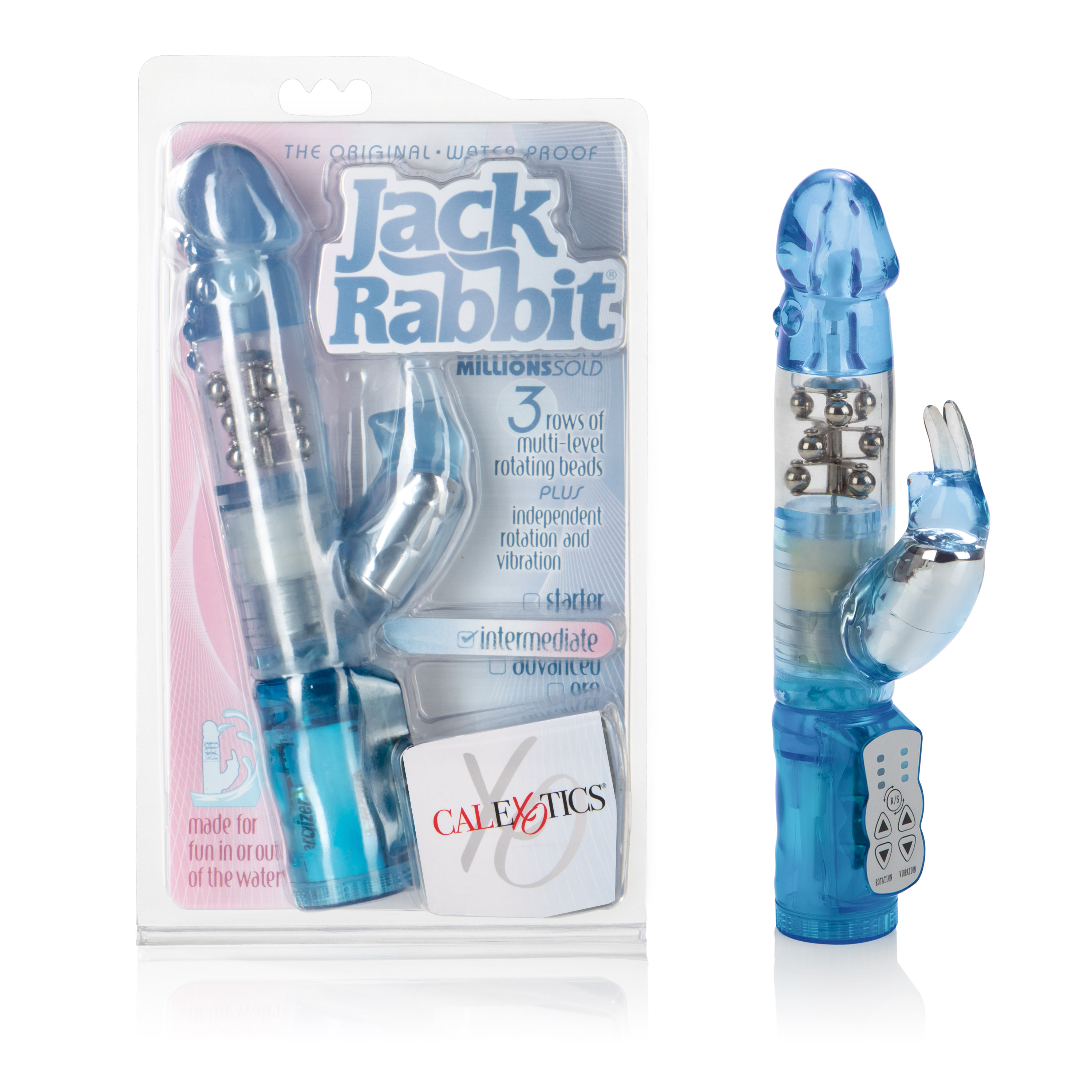 CalExotics - Waterproof Jack Rabbit Floating Beads - Blue - Clit Stimulators
