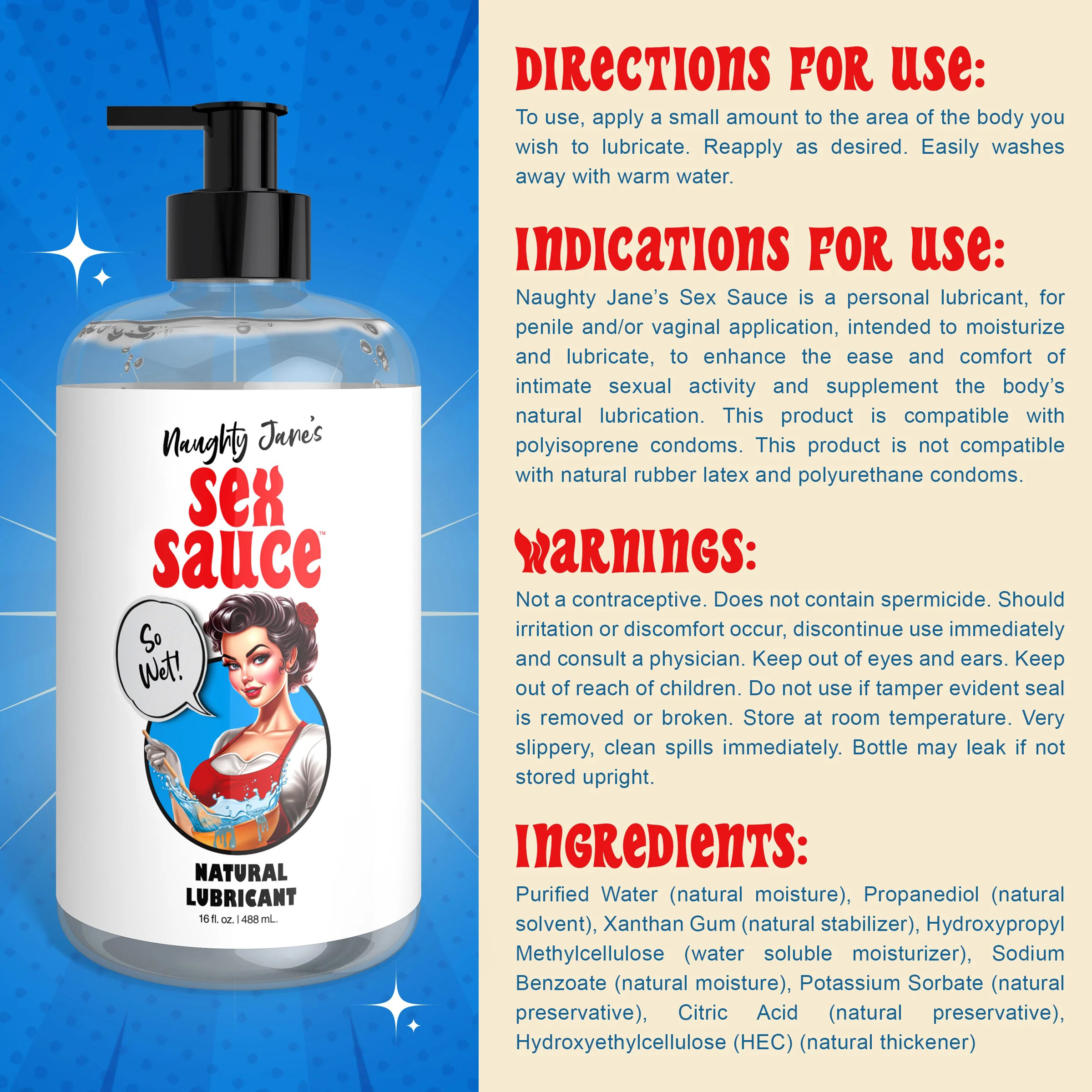 XR Brands - Naughty Jane''s Sex Sauce Natural Lubricant 16 oz. - Lubricants, Creams & Glides - Liquid