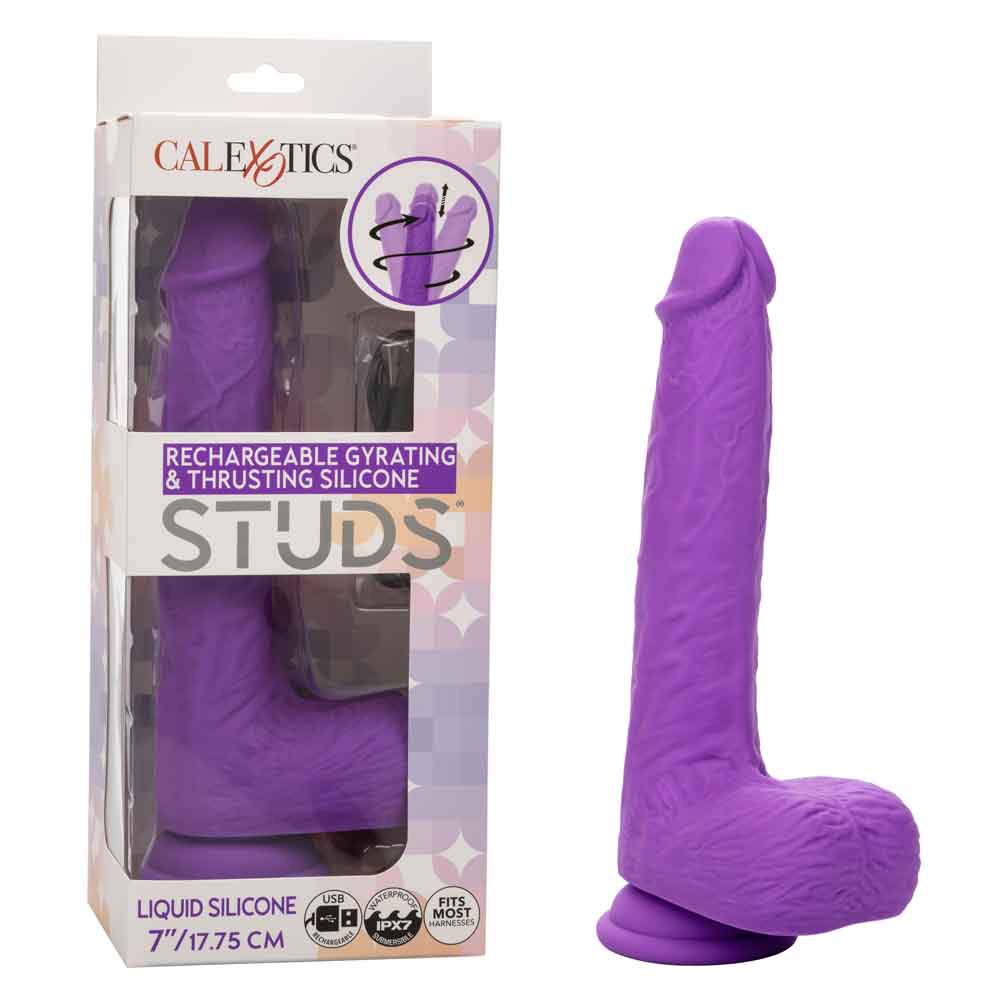 CalExotics - Rechargeable Gyrating and Thrusting Silicone Studs - Purple - Dildos & Dongs