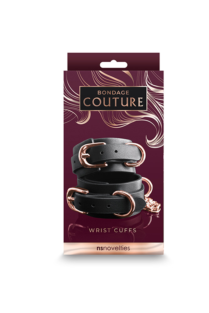 NS Novelties - Bondage Couture Wrist Cuffs Black - Bondage & Fetish Toys - Faux Leather/Vegan Leather