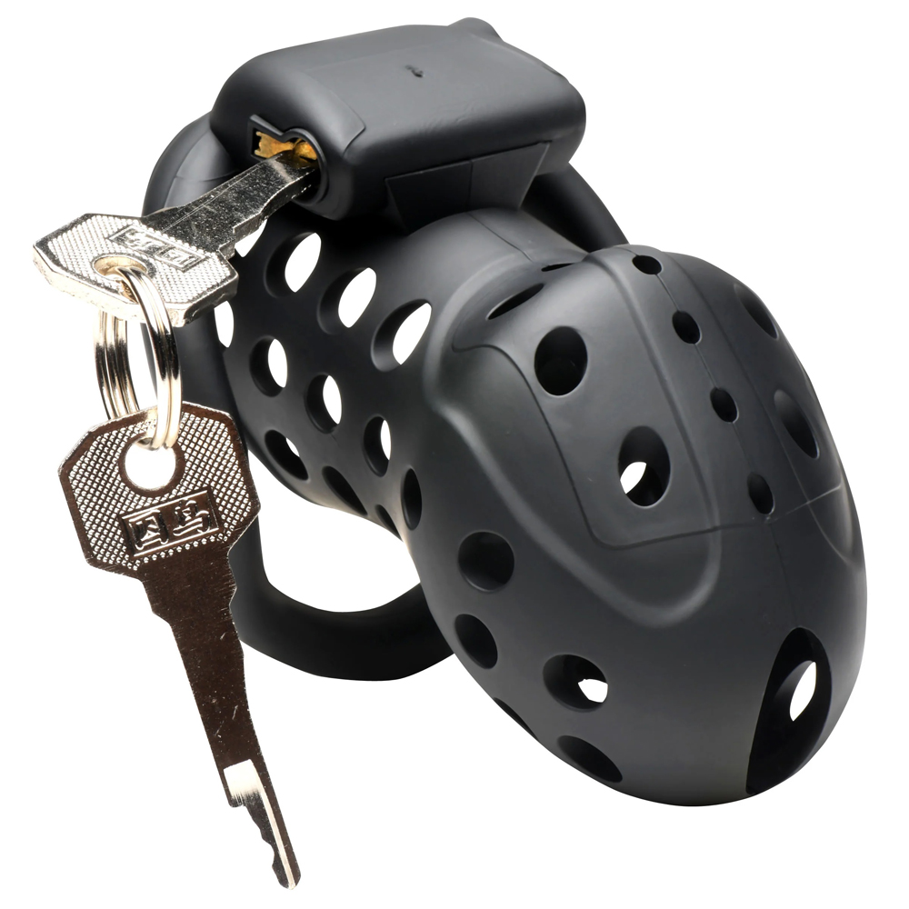 XR Brands - Lock Down Chastity Cage - Black - Cockrings