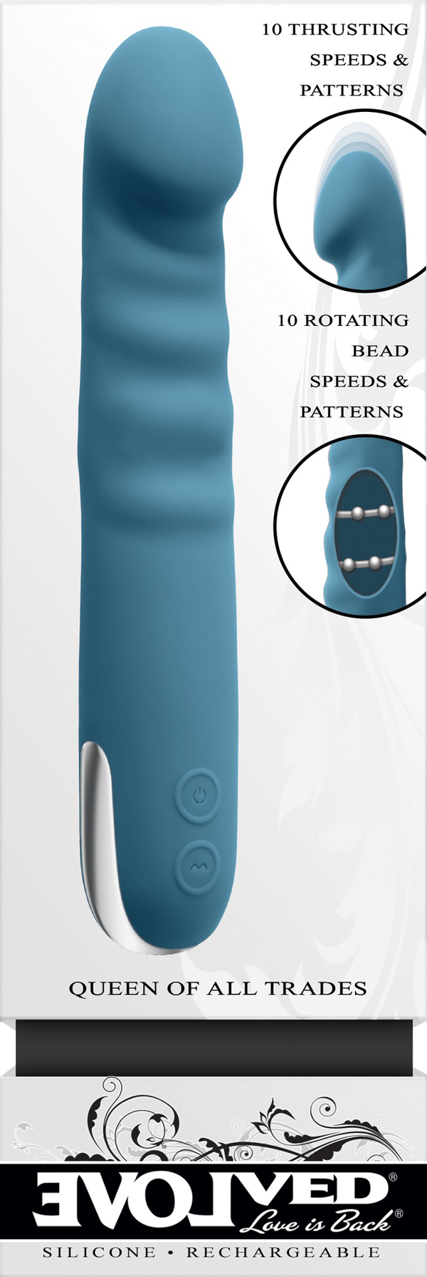 Evolved - Evolved Queen Of All Trades Rechargeable Silicone Thrusting and Rotating Vibrator Teal - Vibrators - Silicone