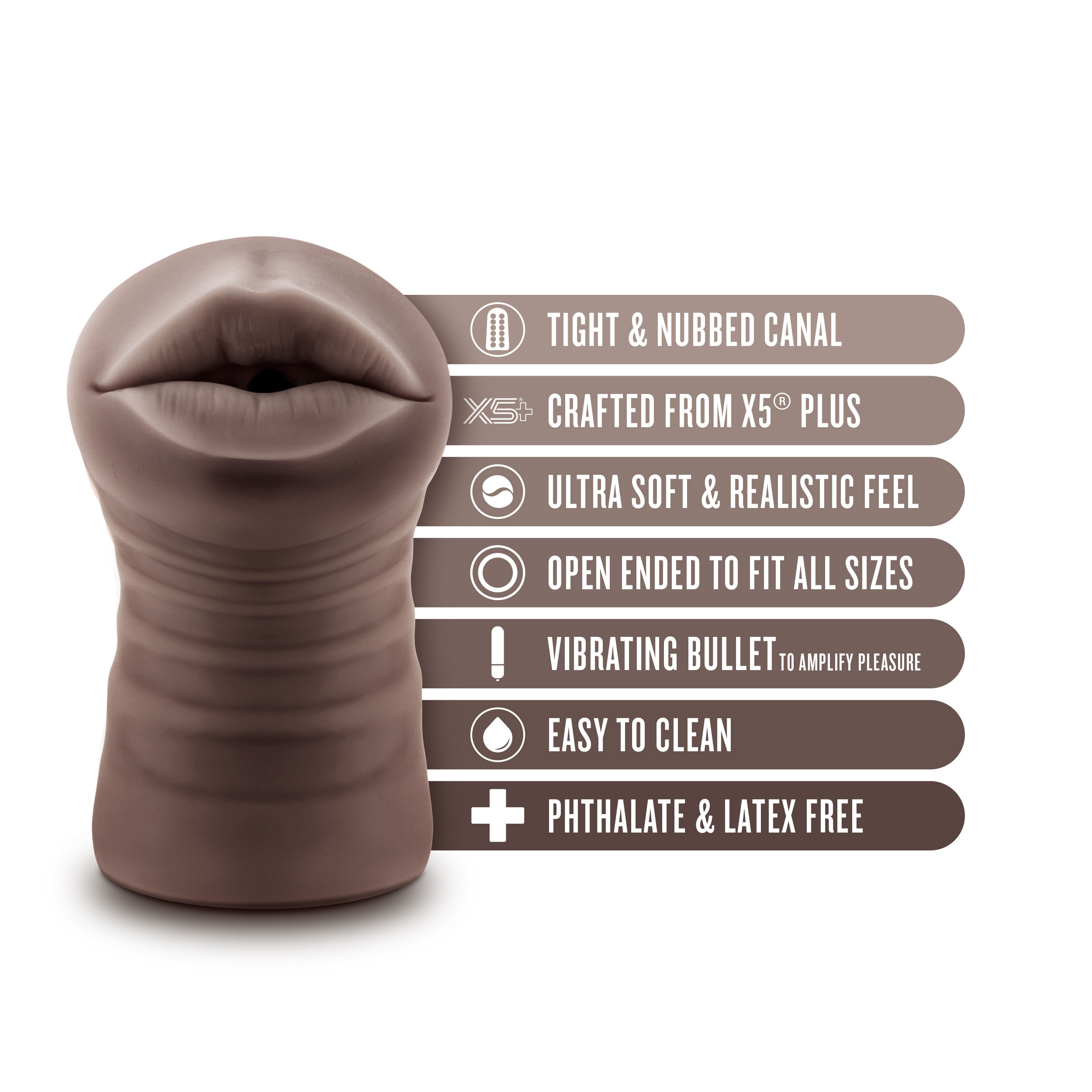 Blush - EnLust Krystal Vibrating Stroker Brown - Masturbation Aids for Males - TPE/TPR/Elastomers