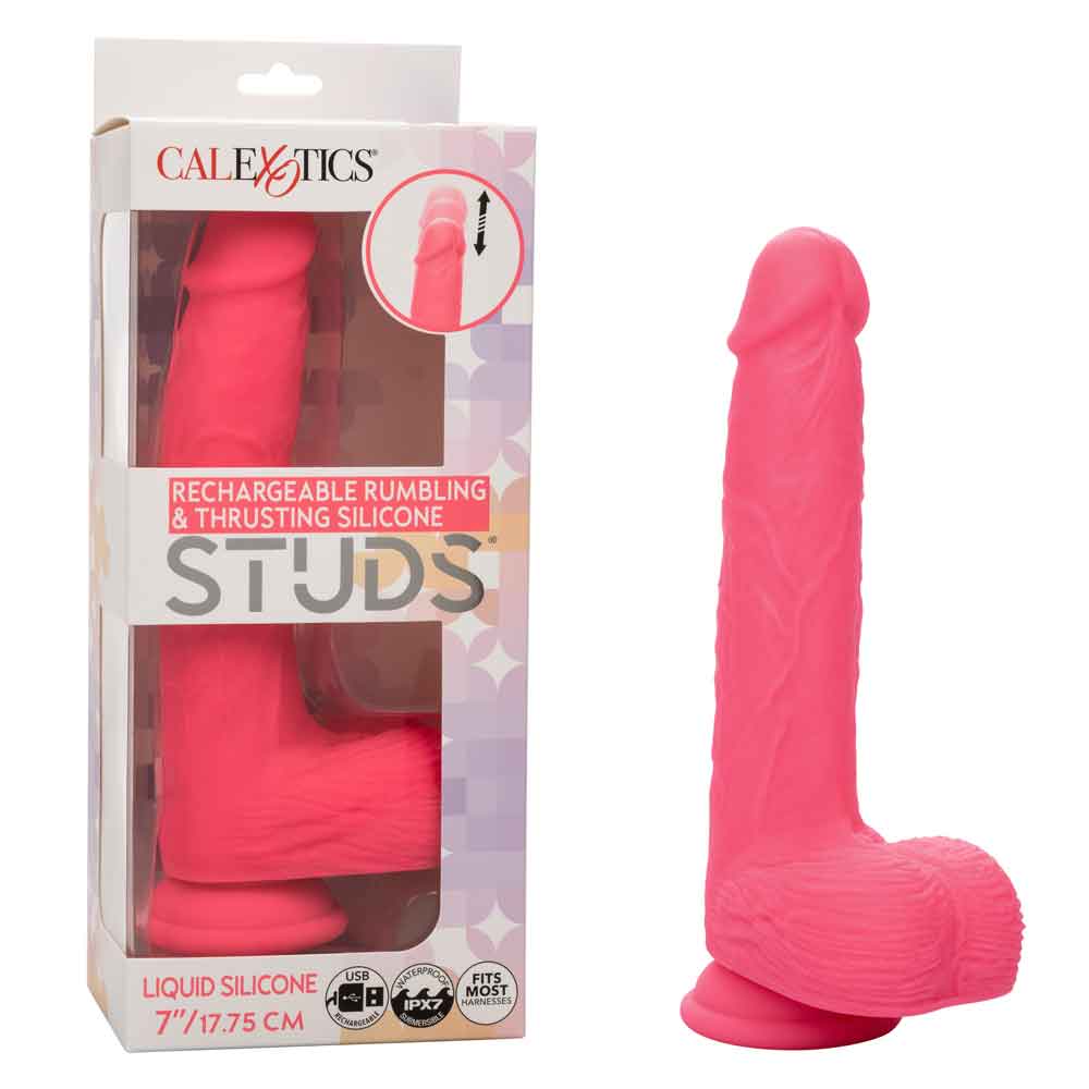 CalExotics - Rechargeable Rumbling and Thrusting Silicone Studs - Pink - Dildos & Dongs