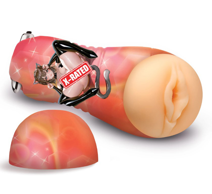 XR Brands - Mochi the Cat Girl Vibrating Pussy Stroker - Beige - Masturbation Aids for Males