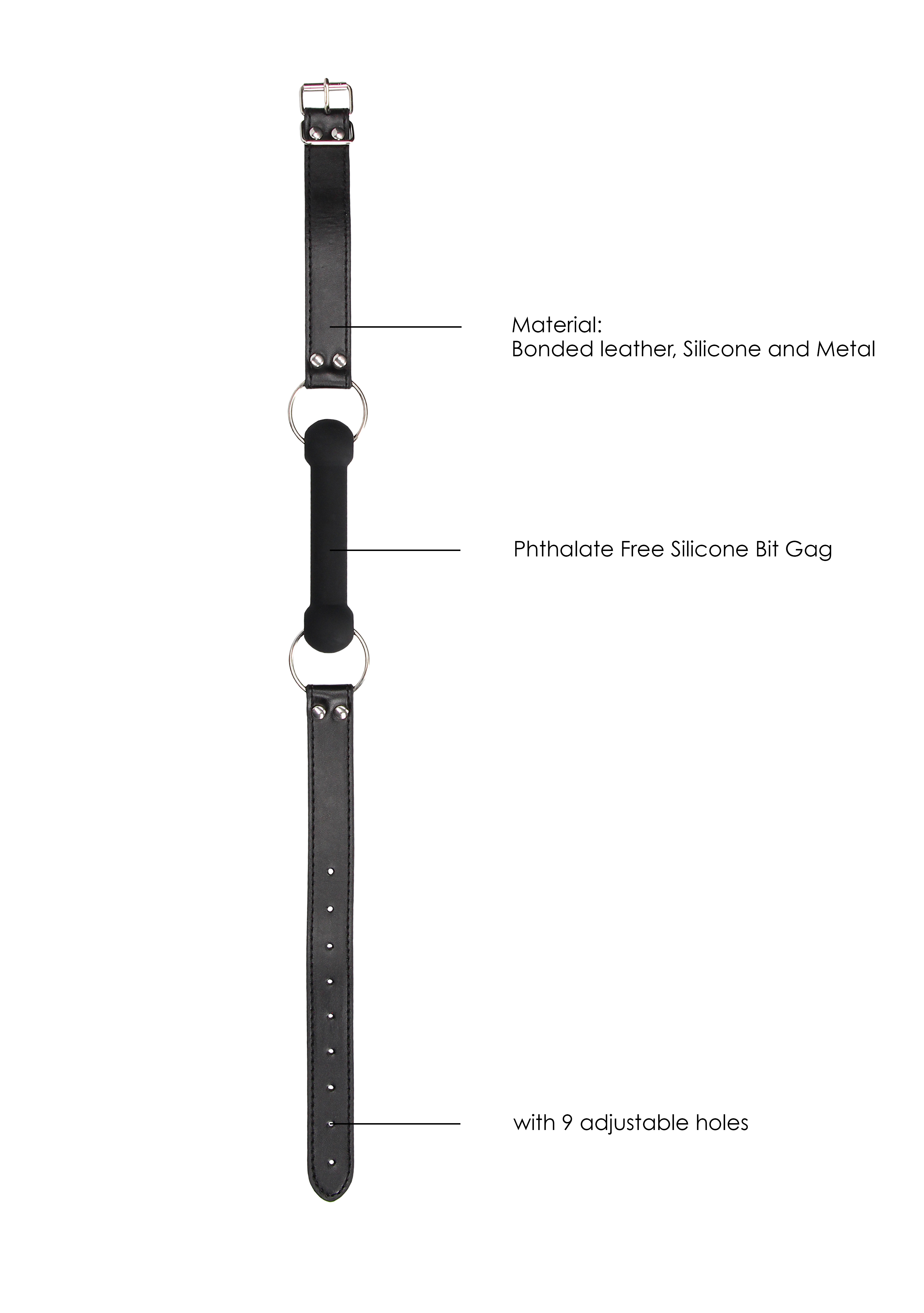 Shots - Ouch! Black & White Silicone Bit Gag With Adjustable Bonded Leather Straps Black - Bondage & Fetish Toys - Silicone
