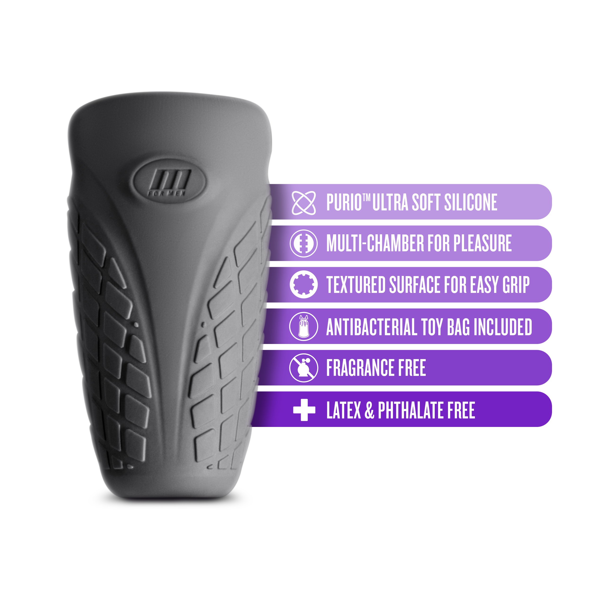Blush - M Elite Platinum Gript Silicone Stroker Black - Masturbation Aids for Males - Silicone