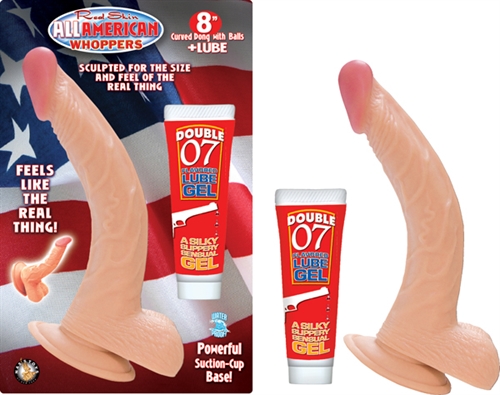Nasstoys - All American Whoppers 8 in. Curved Dong with Balls + Lube - Dildos - PVC