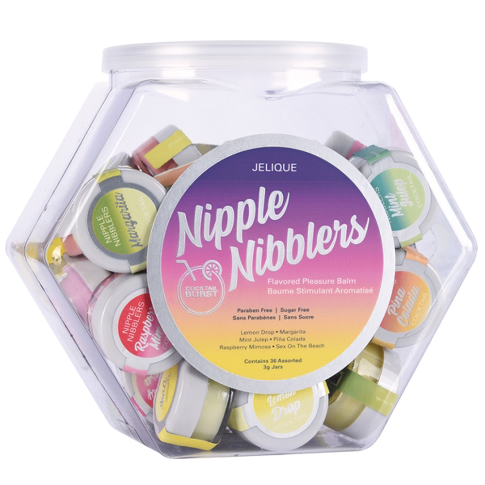 Jelique Products - Nipple Nibblers Cocktail Pleasure Balm Assorted - 36 Pc Bowl - 3g Jar - Displays-Bowls & Wall Displays