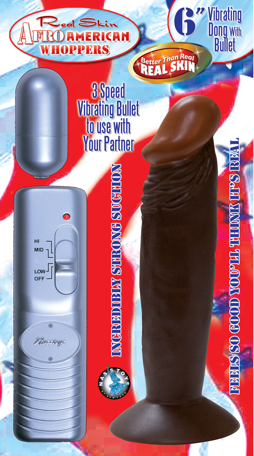 Nasstoys - Afro American Whoppers 6 Inch Vibrating Dong With Bullet - Brown - Dildos