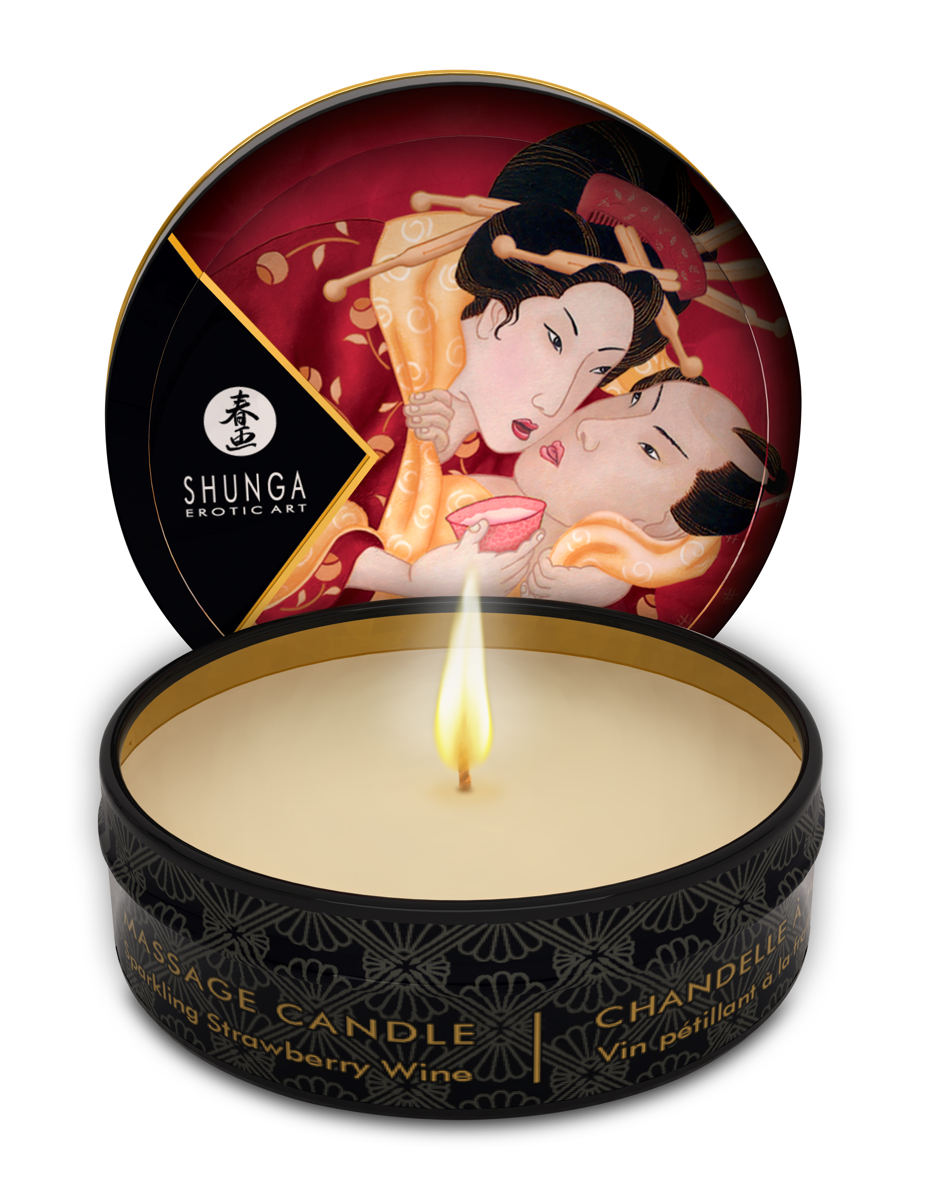 Shunga - Mini Massage Candle - Romance - Sparkling Strawberry Wine - 1 Fl. Oz. - Bath & Body
