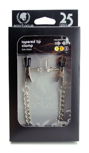 Spartacus - Spartacus Adjustable Tapered Nipple Clamps with Curbed Chain - Bondage & Fetish Toys - Metal