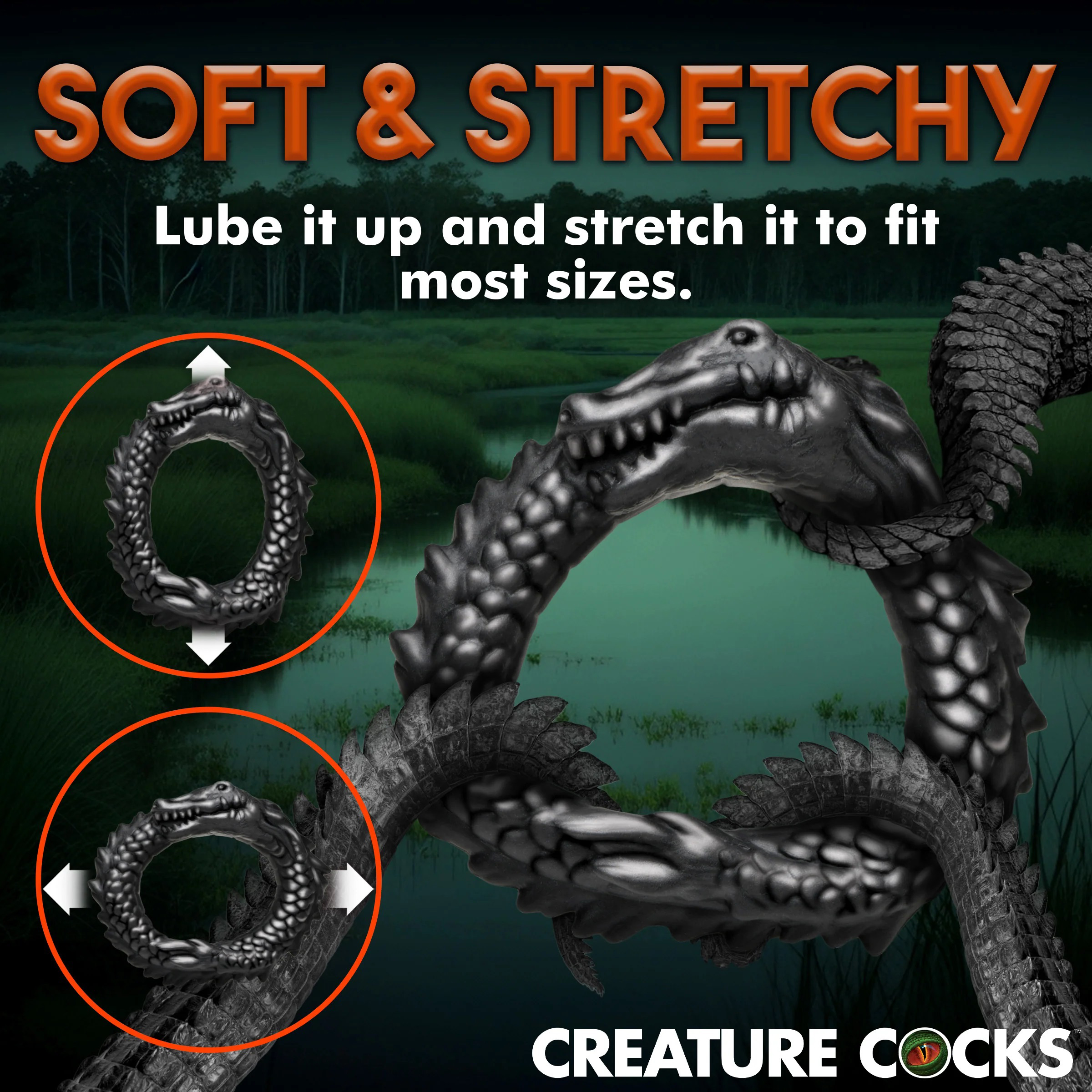 XR Brands - Black Caiman Silicone Cock Ring - Black - Cockrings