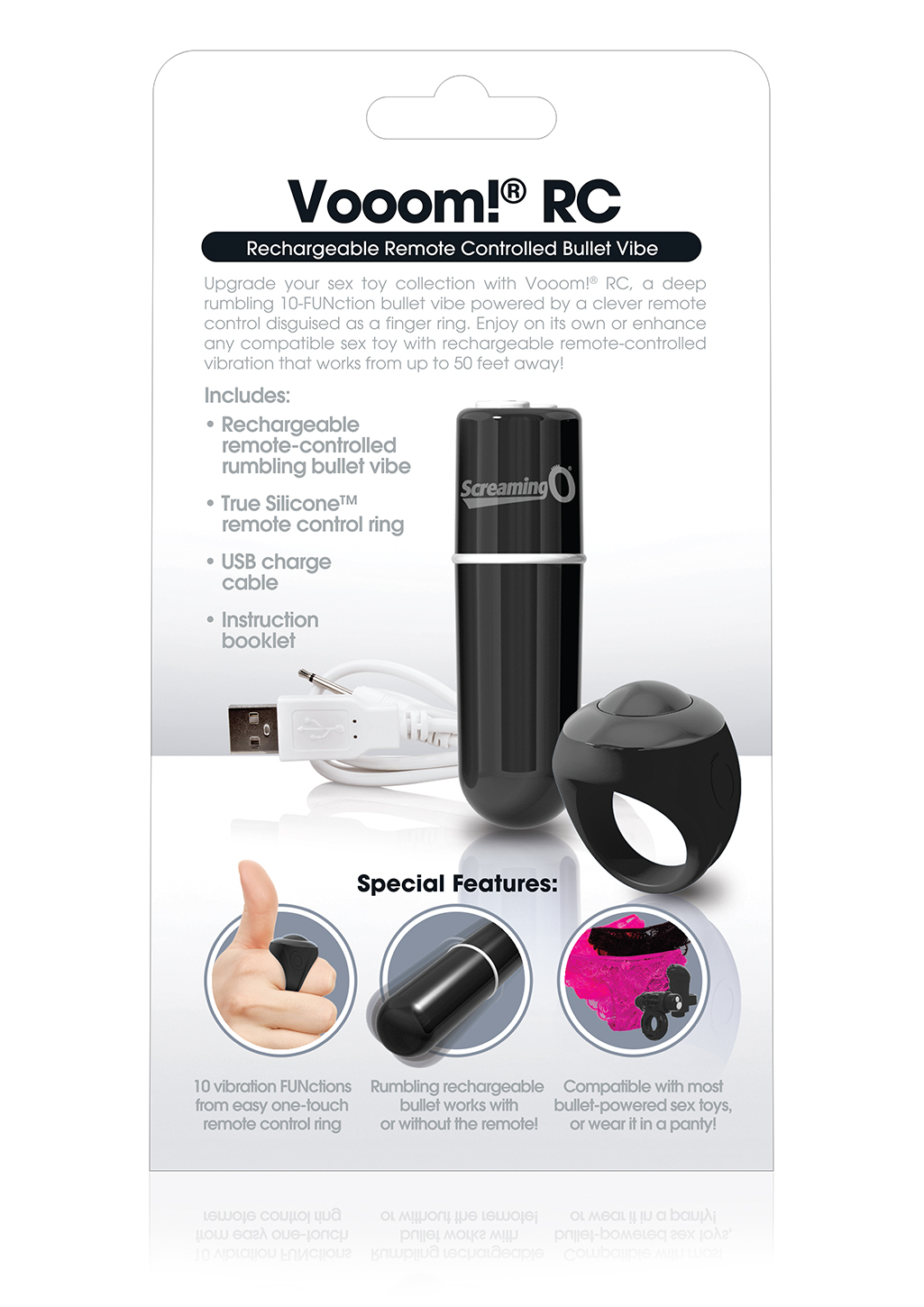 Screaming O Screaming O Charged Vooom Remote Control Bullet - Black