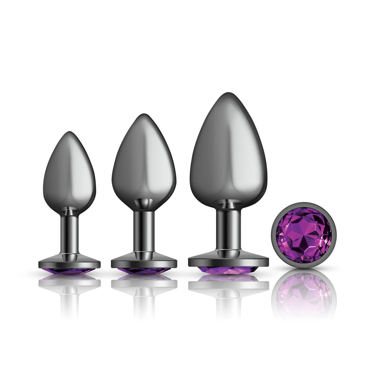 Viben - Purple Round Gem Anal Trainer Kit - Gunmetal - Anal Toys & Stimulators
