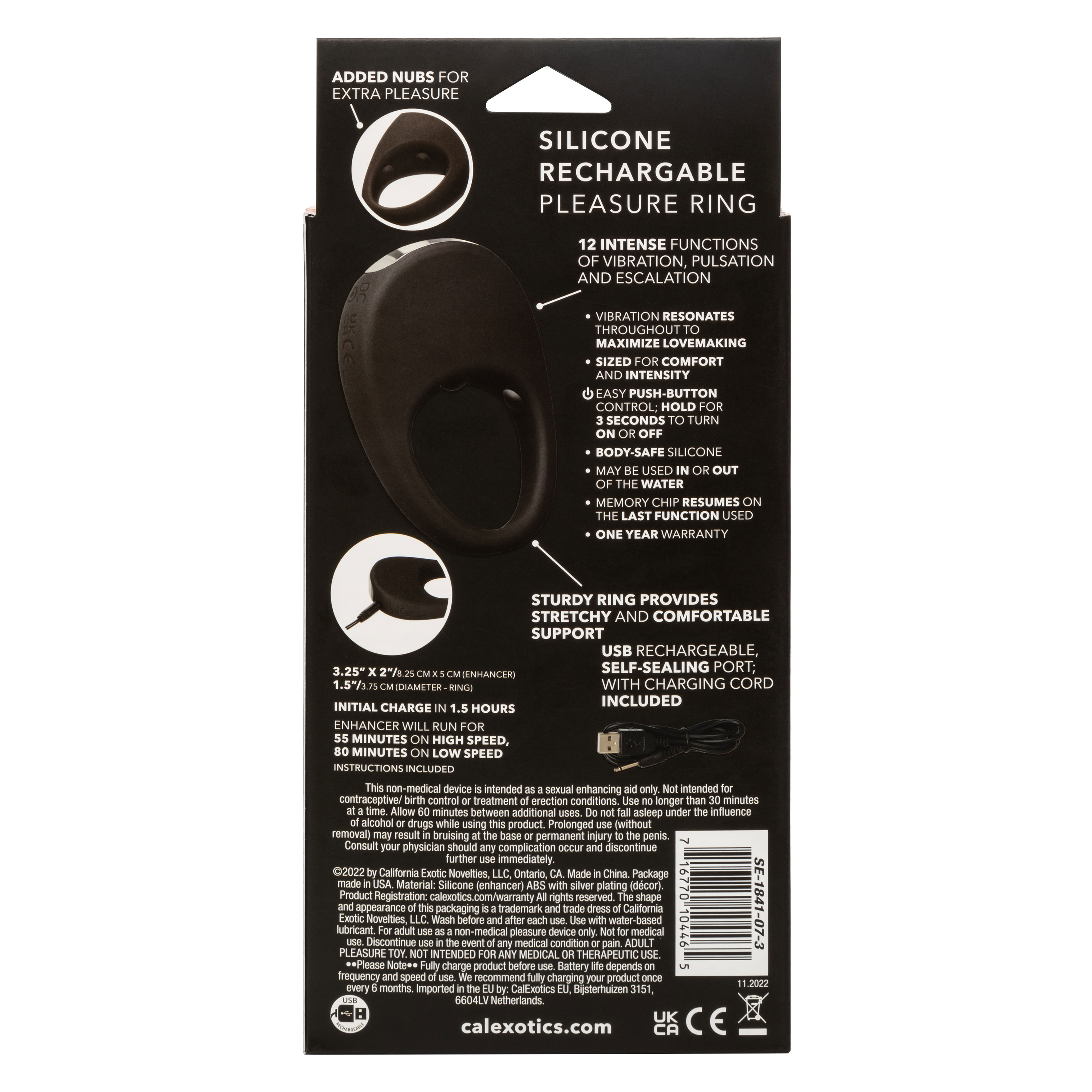 CalExotics - Silicone Rechargeable Pleasure Ring - Black - Black - Cockrings
