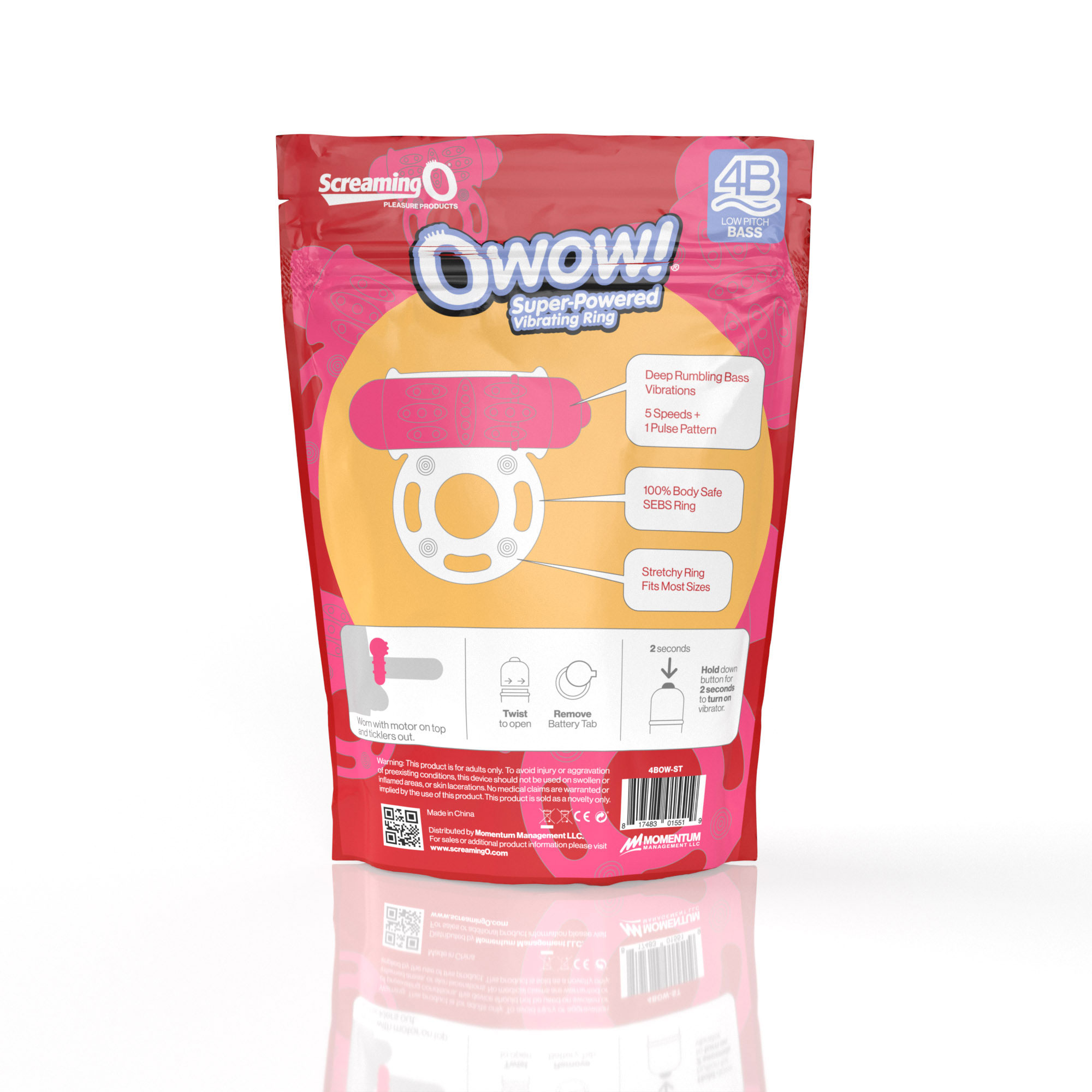Screaming O - Screaming O 4B OWow Vibrating Cockring Strawberry - Vibrators - TPE/TPR/Elastomers