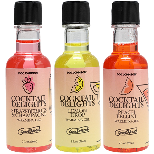 Doc Johnson - Goodhead Cocktail Delights Peach Bellini, Strawberries Champagne, and Lemon Drop 3 Pack 2 Oz. - Edible