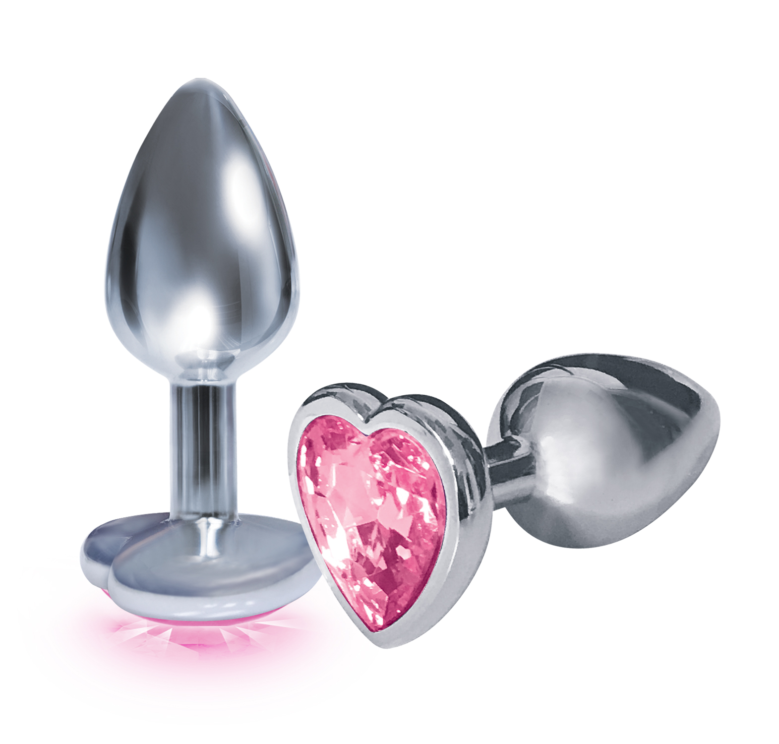 Icon Brands - The 9's the Silver Starter Heart Bejeweled Stainless Steel Plug - Pink - Anal Toys & Stimulators