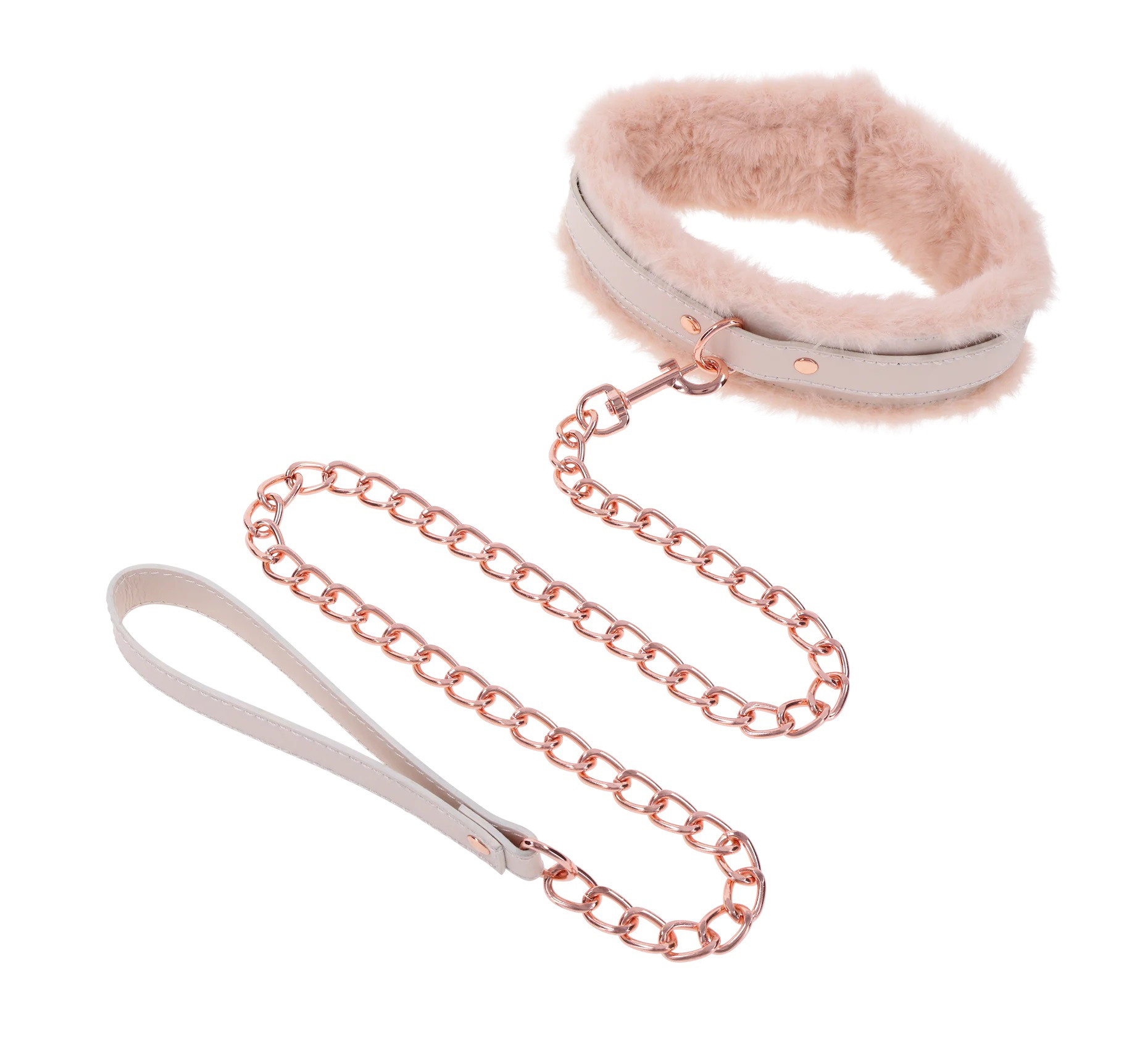 Sportsheets - Peaches ‘N Creame Fur Collar and Leash - Pink - Bondage & Fetish Toys