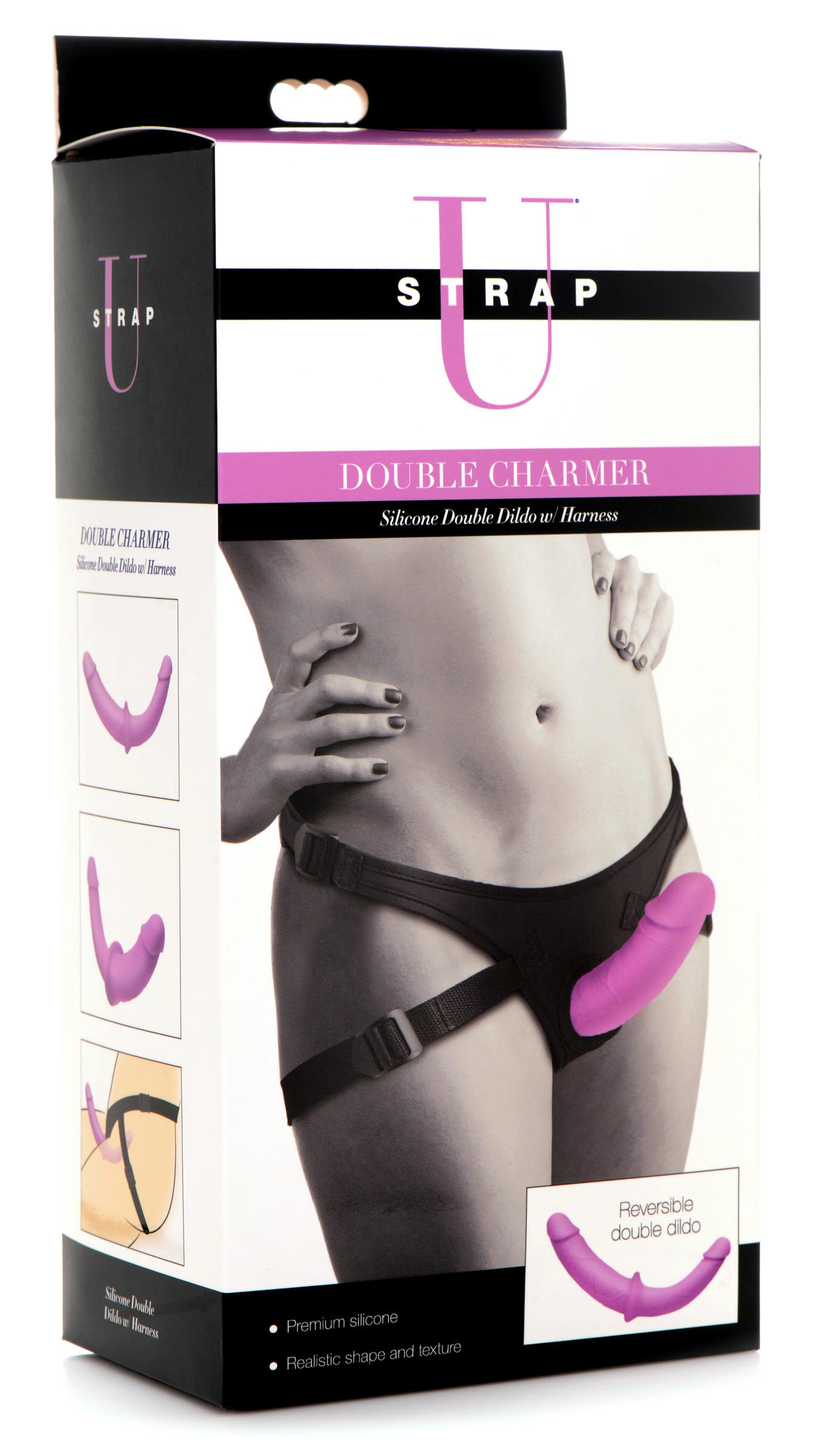 XR Brands - Double Charmer Silicone Double Dildo With Harness - Purple - Dildos