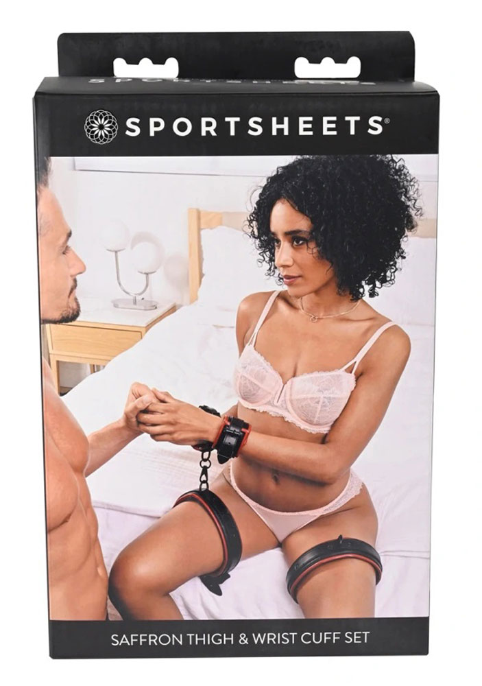 Sportsheets - Sportsheets Saffron Adjustable Thigh & Wrist Cuff Set - Bondage & Fetish Toys - Polyurethane